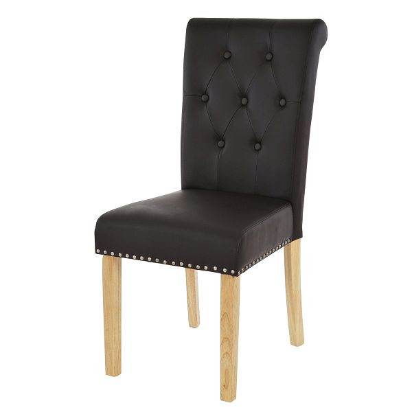 Mendler 2er-Set Esszimmerstuhl Chesterfield II, Stuhl Küchenstuhl, Nieten, Kunstleder, coffee, helle Beine, 38294