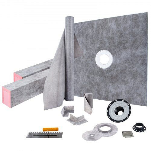 VEVOR Duschabdichtung Set 1219,2x1219,2 mm, mit ABS-Mittelflansch, 10 cm Edelstahlgitter, 2 zuschneidbaren Schwellen & Kelle, LYDZT48X48ABSYIIDV0