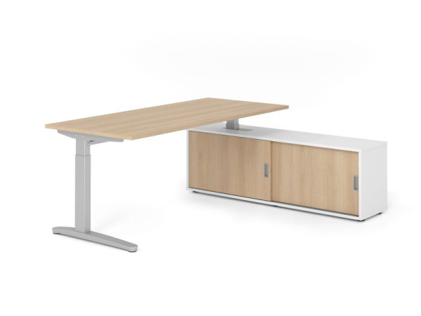 Hammerbacher Schreibtisch XB19, 180x80cm, Platte: Eiche, 25mm dick, C-Fuß Gestell Silber, höheneinstellbar, Ahorn, SB/E/S/W/E, VXBE19SB/E/S/W/E