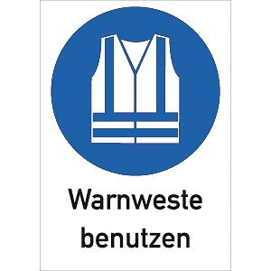 Moedel Warnweste benutzen, Kombischild, ISO 7010, Kunststoff, 210x297 mm, 52708