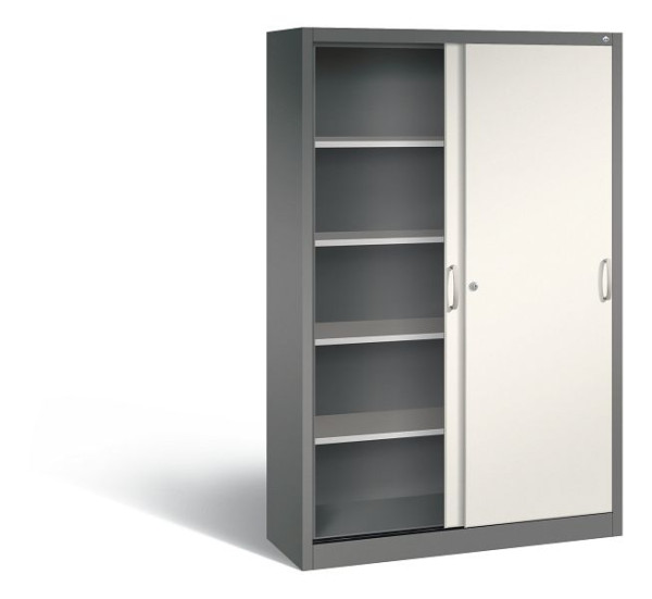 C+P Schiebetürenschrank Acurado, H1950xB1200xT400mm, Farbe: Vulkangrau / Perlweiß, Bügelgriff, 5 OH, 2040-00 S10269