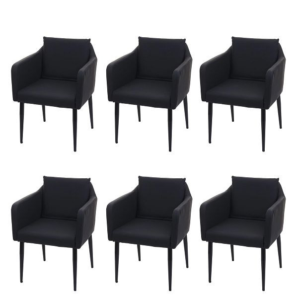 Mendler 6er-Set Esszimmerstuhl HWC-H93, Küchenstuhl Lehnstuhl Stuhl, Kunstleder schwarz, 3x74735