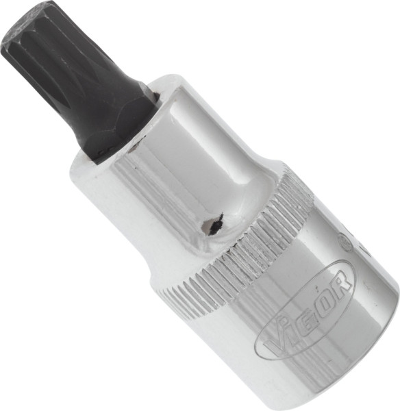 VIGOR Innenvielzahn Schraubendreher-Einsatz (XZN), Vierkant hohl 12,5 mm (1/2 Zoll), Innen Vielzahn Profil XZN, M9, Länge: 55 mm, VE: 5 Stück, V2097