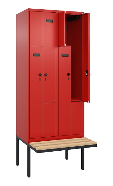 C+P Z-Spind Evolo PLUS, Bank, 4 Fächer, 2120x800x815mm, 3020/3020, Drehriegel, Sitzfläche Holz, 0490437-224 S10027