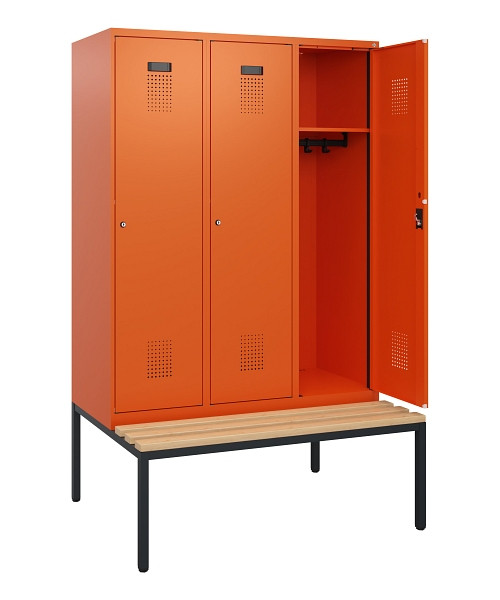 C+P Spind Evolo PLUS, 3 Abteile, 1950x1200x815mm, 2004/2004, Zylinderschloss, Sitzfläche Buche-Hartholz, Sitzbank, 0490505-32 S10050