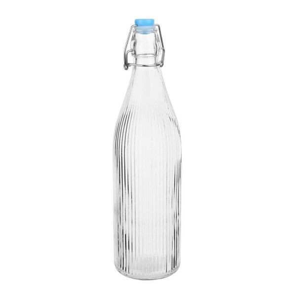 Olympia Glasflaschen mit Riffelung und Swing-Top 1Ltr (6 Stück), HW793