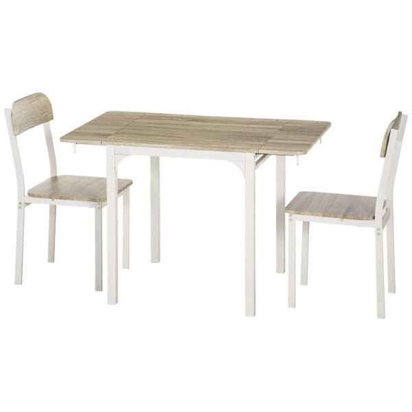 HOMCOM 2-teilige Sitzgruppe, Klappbarer Esstisch mit 2 Stühlen, Klapptisch, 110 cm x 70 cm x 75 cm, Weiß + Natur, 835-647