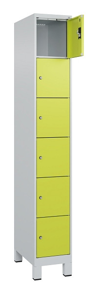 C+P Schließfachschrank Evolo PLUS, mit Füßen, 6 Fächer, 1950x300x500mm, 7035/00, Frontfarbe 1108060 RDS Clowngrün, 049010-106 S10015