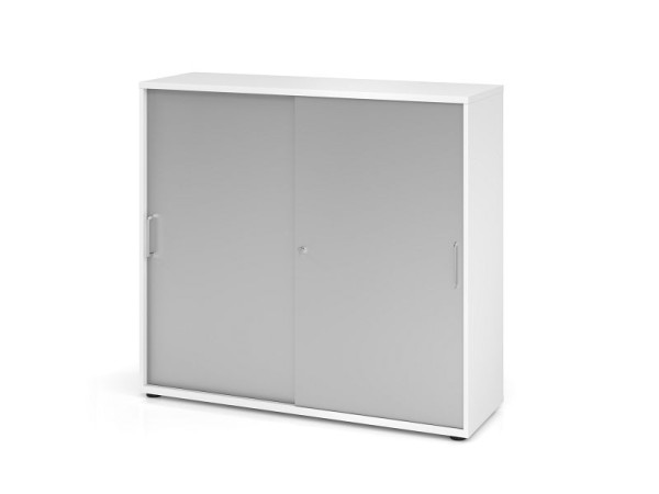 Hammerbacher Schiebetürschrank 1753S BS, 3 OH, Korpus: Weiß / Front: Silber, 120 x 40 x 110 cm (BxTxH), V1753S/W/S/BS
