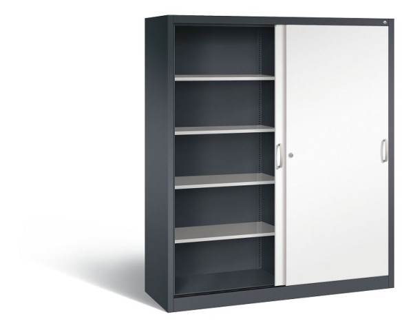 C+P Schiebetürenschrank Acurado, H1950xB1600xT500mm, Farbe: Schwarzgrau / Verkehrsweiß, Bügelgriff, 5 OH, 2150-00 S10224
