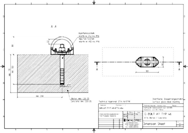 Skylotec Einzelanschlagpunkt D-BOLT TYP 46 (AP-063-GPS) ohne Einklebedübel, Außengewinde, AP-TYP-46-O