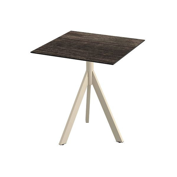 Feros Infinity Tripod Terrassentisch Sand frame + Riverwashed Wood HPL Tischplatte 70x70 cm, 140031477