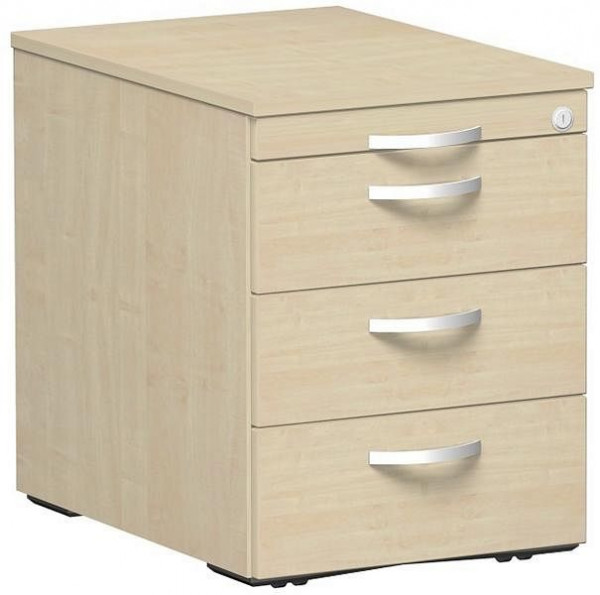 geramöbel Rollcontainer 3 Kunststoff-Schubfächer, Metall-Rollschubführung, Zentralverriegelung, 438x600x565, Ahorn/Ahorn, S-530151-AA