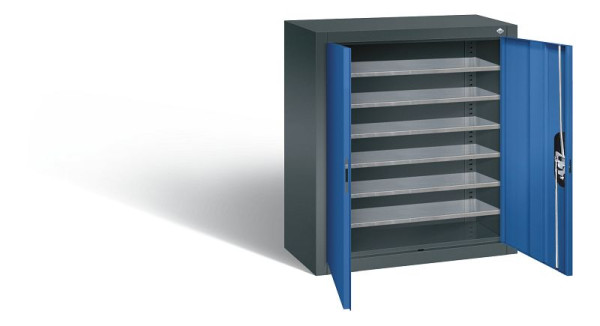 C+P Magazinschrank Serie 13, H830xB700xT300mm, Farbe: Anthrazitgrau / Enzianblau, Muldengriff, 134013-20 S10064