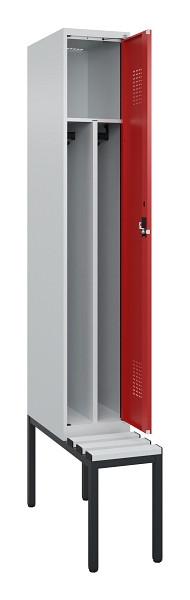 C+P Spind Evolo PLUS, 1 Abteile, 2120x300x815mm, 7035/3000, Haken 4, Zylinderschloss, Sitzfläche Kunststoff, Sitzbank, 0490507-10F S10085
