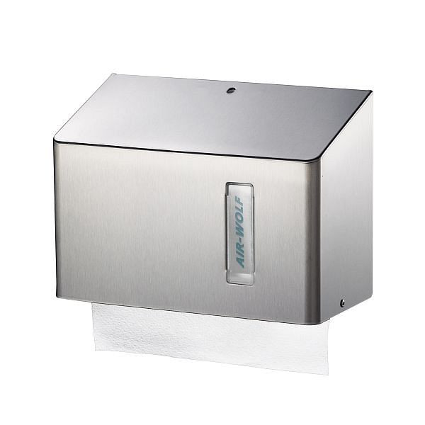 Air Wolf Papierhandtuchspender für ca. 300 Papierfalthandtücher, Serie Omega, H x B x T: 200 x 278 x 133 mm, Edelstahl beschichtet, 29-020