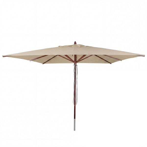 Mendler Gastronomie Holz-Sonnenschirm HWC-C57b, Gartenschirm, Polyester/Holz 29kg, eckig 4x4m Seilzug stoßsicher, creme, 120497