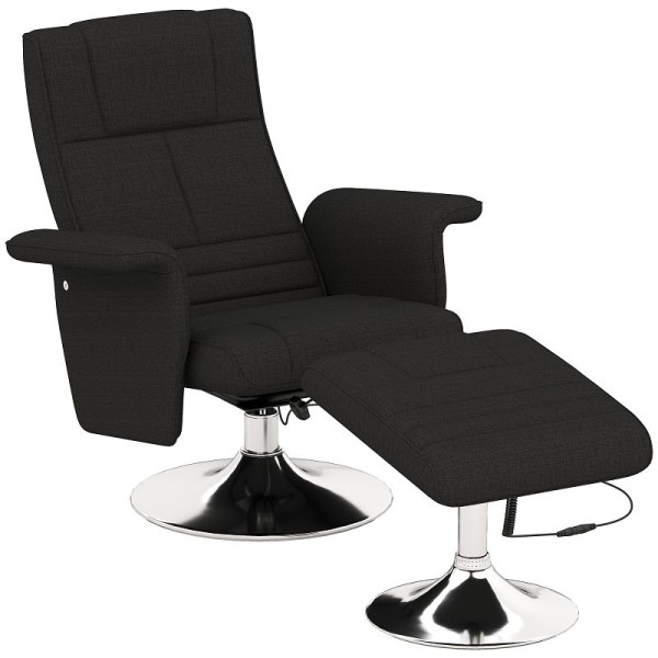HOMCOM Massagesessel mit Hocker, neigbare Lehne, 78 x 95 x 88 cm, Schwarz, 700-164V90BK