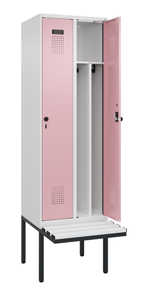 C+P Spind Evolo PLUS, 2 Abteile, 2120x600x815mm, 9016/3015, Drehriegel, Material Sitzfläche Kunststoff, 0490407-20F S10072