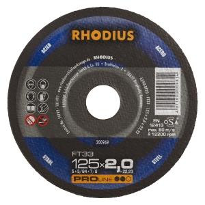 Rhodius PROline FT33 Freihandtrennscheibe, Durchmesser [mm]: 125, Stärke [mm]: 2, Bohrung [mm]: 22.23, VE: 25 Stück, 200969