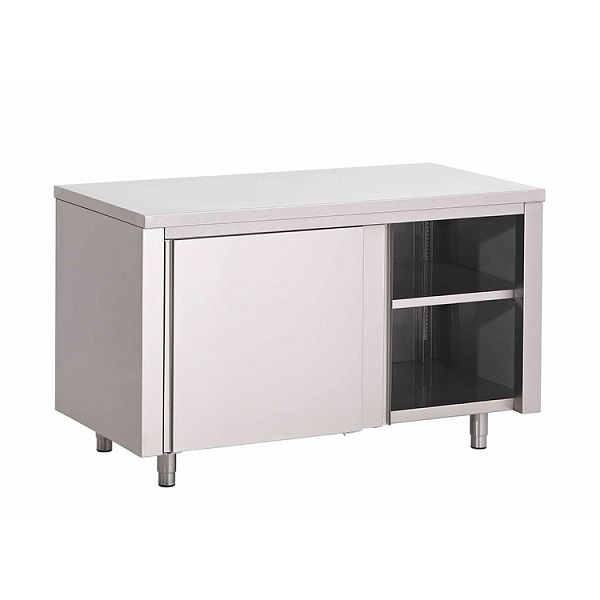 Gastro-Inox Edelstahl AISI 430 Arbeitsschrank mit Schiebetüren, 2000x600x850mm, verstärkt mit 18 mm dicker, beschichteter Spanplatte, 302.007