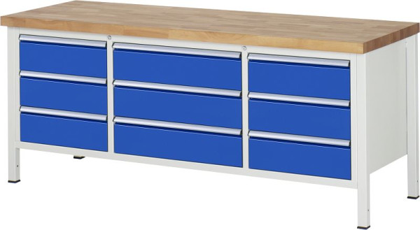 RAU Werkbank Serie 8000 - Modell 8754, B2000 x T700 x H840 mm, Systemunterbau B1990 x T650 x H800 mm, 03-8754A2-207B4S.11