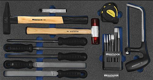 Bedrunka+Hirth Werkzeugeinsatz, Hammer, Feilen, Meißel und Sägen-Satz 16-teilig Maße in mm (BxTxH): 600 x 300 x 25, 08.88.203