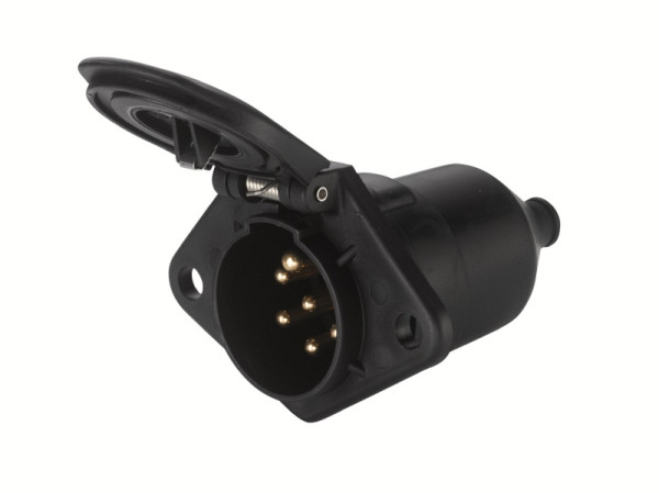 HELLA Steckdose, 24V, 7-polig, Schraubanschluss, Länge: 108mm, Kunststoff, schwarz, DIN/ISO: 1185 N-Typ, 8JB 008 085-001