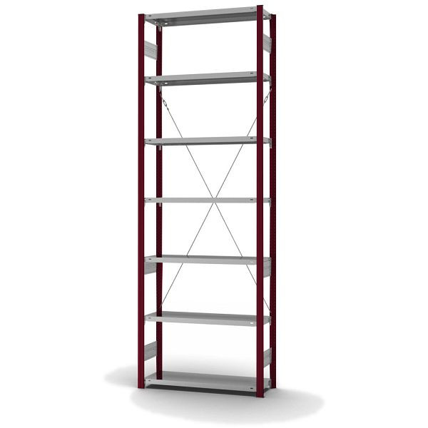 hofe Fachboden-Grundregal, 3000x300x1000 mm, 7 Fachebenen, verzinkt / RAL 3004, 150 kg Fachlast, 1700 kg Feldlast, einseitige Bedienung, HRG303010XL