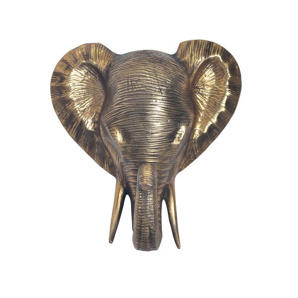 Wohnling Wanddeko Elefant Aluminium Gold Afrika 41cm Tierkopf, Design Wanddekoration Metall Deko Alu, Wohndeko Exotisch, WL7.190