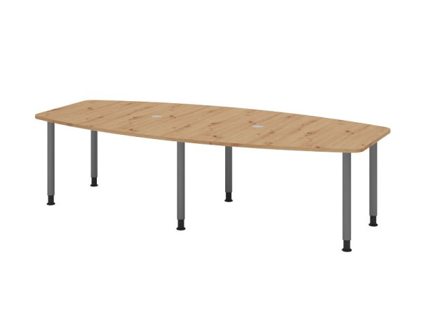 Hammerbacher Konferenztisch KT28C, 280 x 130 cm, Platte: Asteiche, 25mm dick, Sechs-Fuß-Gestell graphit, Rundrohr 6 cm, Arbeitshöhe 72-74 cm, VKT28C/R/G