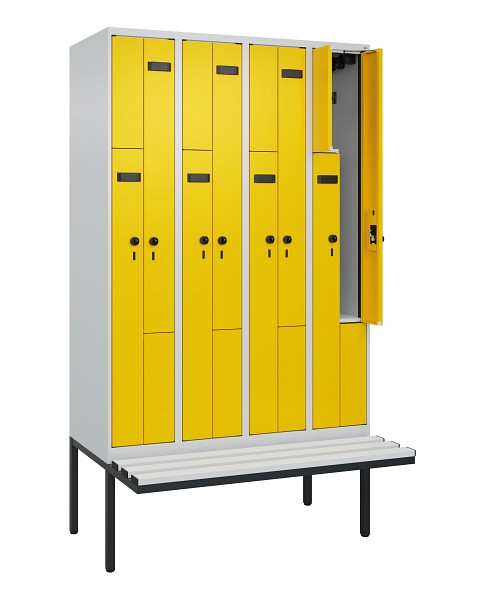 C+P Z-Spind Evolo PLUS, Bank, 8 Fächer, 2120x1200x815mm, 7035/1023, Drehriegel, Material Sitzfläche Kunststoff, 0490437-408 S10055