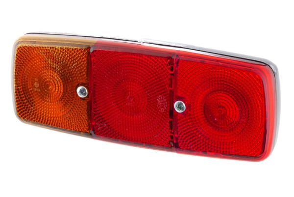 HELLA Heckleuchte, Glühlampe, 12/24V, Anbau/geschraubt, Lichtscheibenfarbe: rot/gelb, Stecker: Flachstecker, links, R10W / P21W, 2SD 001 699-511