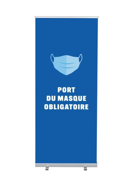 Showdown Displays Roll-Banner Budget 85 Komplettset Maskenpflicht Blau Französisch, RBB085LSFI605