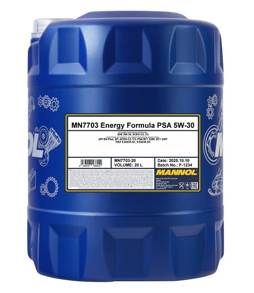 MANNOL Premium-Motorenöl 7703 Energy Formula PSA 5W-30, VE: 20 l, MN7703-20