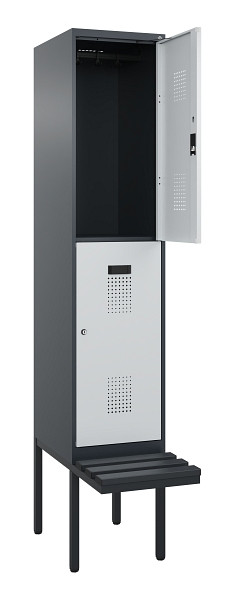 C+P Doppelstock-Spind Evolo PLUS, Bank, 2 Fächer, 2120x400x815mm, 7016/7035, Zylinderschloss, Sitzfläche Kunststoff, 0493407-12 S10125