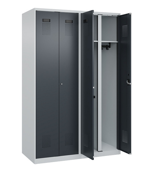 C+P Schwarz-Weiß-Spind Evolo PLUS, 4 Abteile, 1850x1200x500mm, 7035/7016, Zylinderschloss, 049002-40 S10039