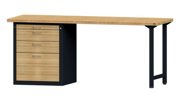 ANKE Werkbänke Kombiwerkbank, Modell 826 VH, 2000 x 700 x 840 mm, RAL 7016/Buche, BMP 40 mm, 420.156