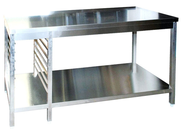 A&S Gastro Edelstahl Arbeitstisch mit GN-Winkel links GN1/1 verschweißt, Tiefe 800mm, mit Grundboden, AISI 304, 1200 x 800 x 850 mm, ARTGGNL128