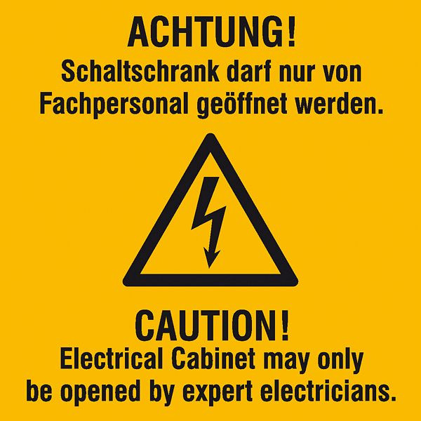 SafetyMarking Warn-Kombischild, Achtung! Schaltschrank darf nur von Fachpersonal geöffnet werden, 10,5x10,5 cm, Folie, selbstklebend, 21.0648