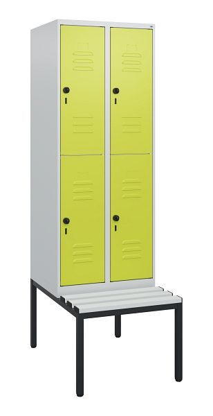 C+P Doppelstöckiger Spind Classic PLUS, 2 Abteile, 1950x600x815mm, 7035/0024, Drehriegel, mit untergebauter Sitzbank, 0803505-20 S10070