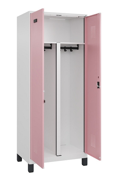C+P PSA Schwarz-Weiß-Spind Evolo PLUS, mit Füßen, 2 Abteile, 1950x800x500mm, 90, Frontfarbe RAL 3015 Hellrosa, Zylinderschloss, 049012-22P S10045
