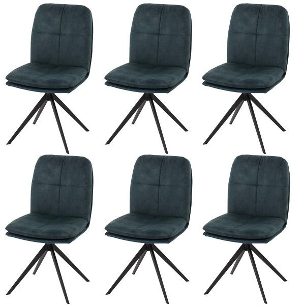 Mendler 6er-Set Esszimmerstuhl HWC-M68, Küchenstuhl Lehnstuhl, drehbar Auto-Position, Metall Stoff/Textil, blau, 3x105183