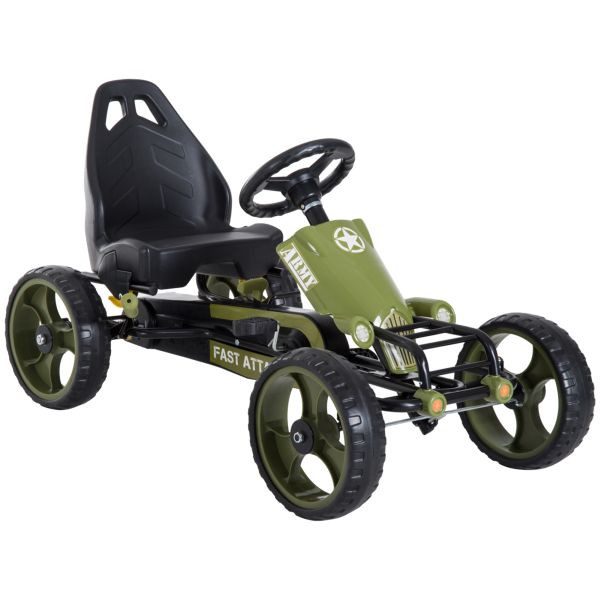 HOMCOM Go Kart Tretauto Tretfahrzeug mit Handbremse ab 3 Jahre Kinder Grün 105 x 54 x 61cm, 341-025