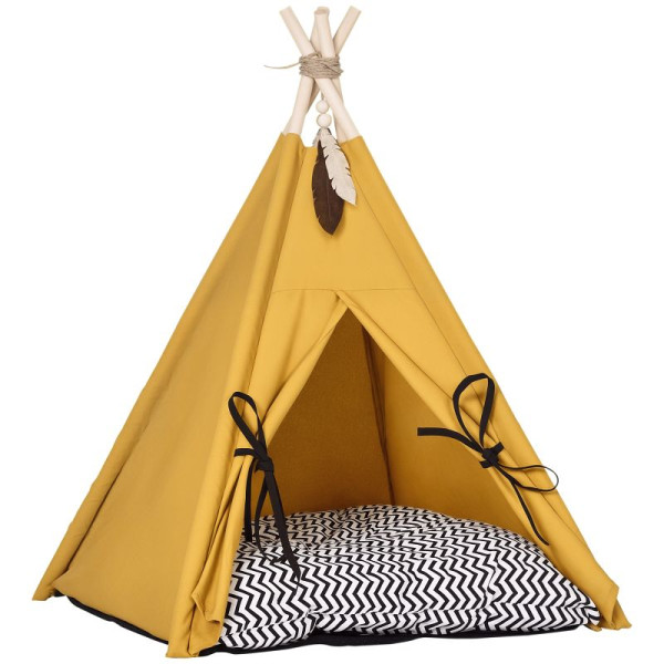 PawHut Tierbett, drolliges Tipi-Design, mit weichem Liegekissen, Bodenmatte, für Hunde und Katzen, 60 x 60 x 76 cm, D30-673V00YL