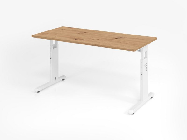Hammerbacher Schreibtisch OS614, 140 x 67 cm, Platte: Asteiche, 25 mm dick, 2 mm ABS-Kante, Rechteckform, Weiß, VOS614/R/W