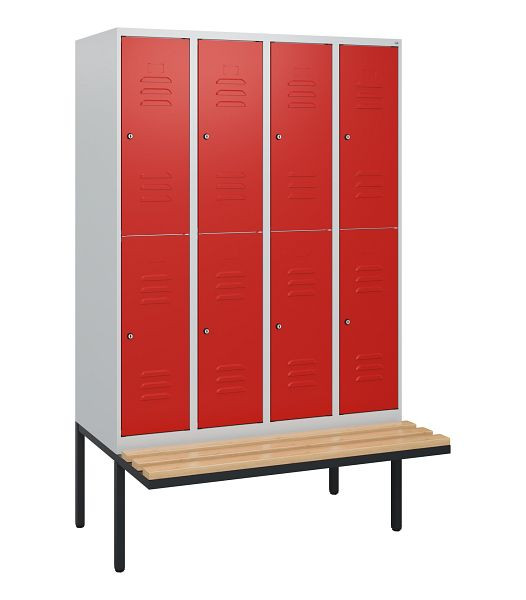 C+P Doppelstöckiger Spind Classic PLUS, 4 Abteile, 1950x1200x815mm, 7035/3020, Zylinderschlösser, Buche-Sitzleisten, Sitzfläche, 0803405-40 S10032