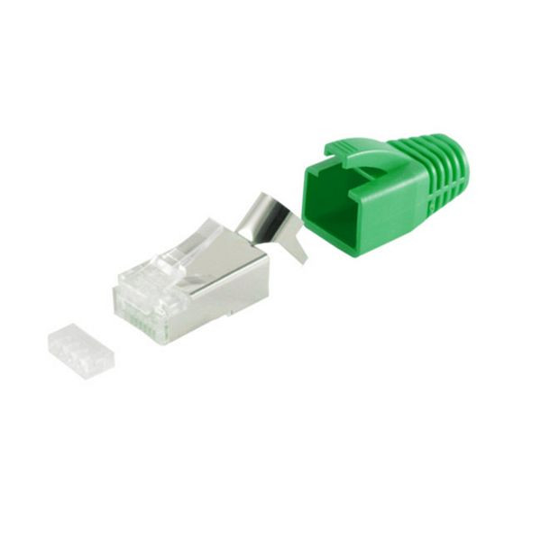 S-Conn Netzwerk Modular Stecker RJ45 SET für Verlegekabel bis AWG 23, Stecker mit Zugentlastung, Einführhilfe und Tülle, grün VE: 10 Stück, 72067-10G