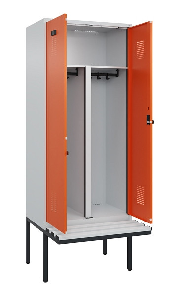 C+P PSA Doppel-Spind Evolo PLUS, Bank, 2 Abteile, 2120x800x815mm, 7035/2004, Drehriegel, Material Sitzfläche Kunststoff, 0490427-22P S10056