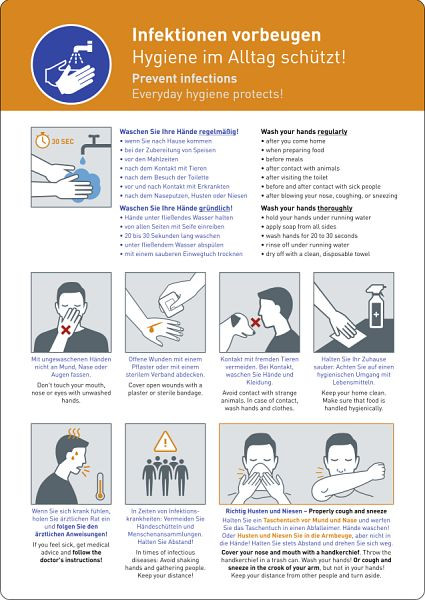Moedel Infektionen vorbeugen, Hygiene im Alltag schützt, Kombischild, Folie, 210x297 mm, 103706